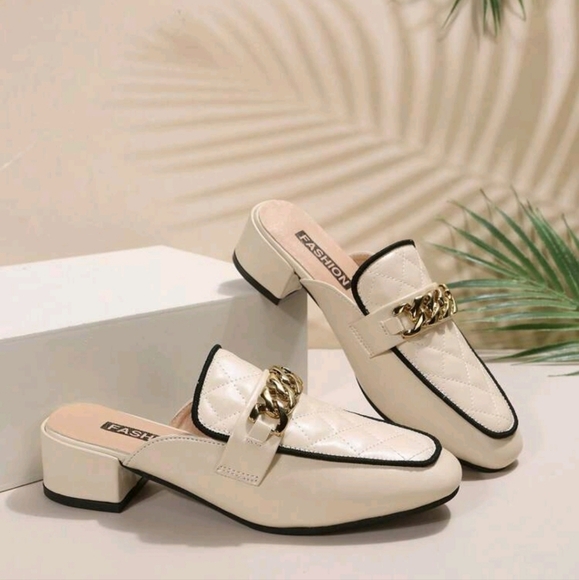 Women Square Toe Mules Shoes Metal Buckle Strap Decor Open-Toed Sandals, Elegant - Picture 3 of 6